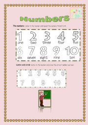 English worksheet: Numbers from 1 to 10