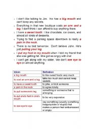 English Worksheet: idioms part of body