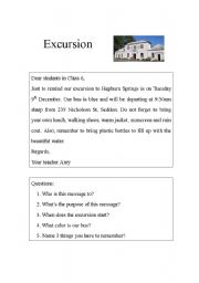 English worksheet: Message reading;Excursion