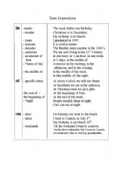 English worksheet: Time Expressions