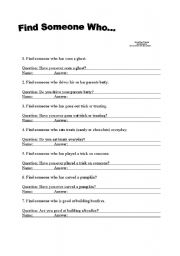 English worksheet: Find someone who Halloween