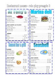 English Worksheet: RESTAURANT MENUS 3