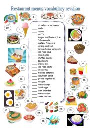 English Worksheet: RESTAURANT MENU - vocabulary revision