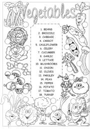 English Worksheet: Vegetables pictionary