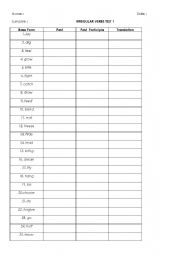 English worksheet: irregular verbs tests