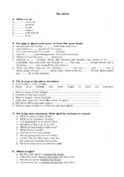 English Worksheet: Articles: A/An/The