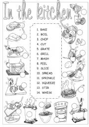 English Worksheet: Kitchen verbs pictionary