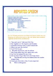 English Worksheet: reported speech:grammar and practice