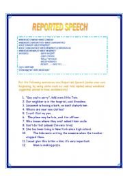 English worksheet: reported speech:grammar and practice