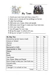 English Worksheet: My Town Rubric