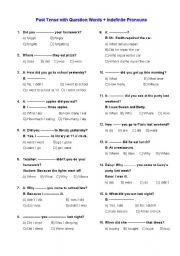 English Worksheet: Past Tense with Question Words