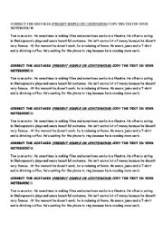 English Worksheet: Present Simple vs. Present Continuous-CORRECT THE MISTAKES