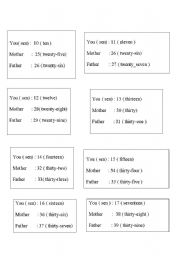 role-play cards about asking age of students, their mother and father 