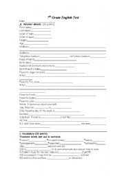 English Worksheet: 7th grade English test