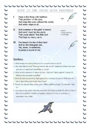 English worksheet: A Poem-HOPE IS THE THING WITH FEATHERS