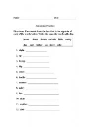 English worksheet: Antonym Practice