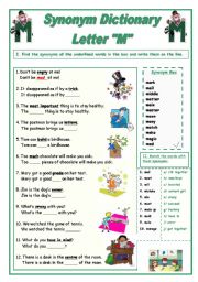 English Worksheet: Synonym Dictionary, Letter 