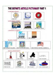 English Worksheet: THE DEFINITE ARTICLE PICTIONARY 1/3