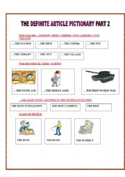 English Worksheet: THE DEFINITE ARTICLE PICTIONARY 2/3