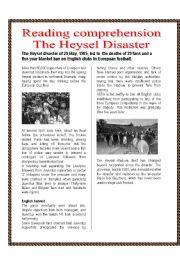 English Worksheet: The Heyzel Disaster (reading 3 pages with answers)