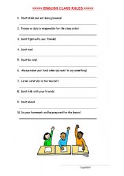 English worksheet: ENGLISH CLASS RULES