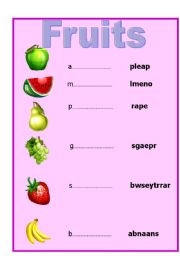 English worksheet: fruits