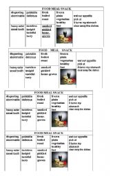 English worksheet: FOOD MEAL SNACK TABLE
