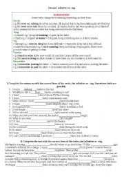 English Worksheet: Gerund, infinitve, ing form