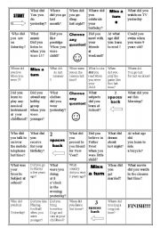 English Worksheet: GAME. QUESTIONS PAST SIMPLE PAST CONTINUOUS . 