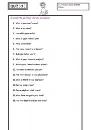 English worksheet: QUIZ OR WORKSHEET FOR ELEMENTARY 2 