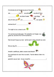 English Worksheet: The Very Hungry Caterpillar, (2 of 2)