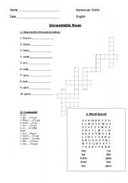 English Worksheet: Uncountable Noun