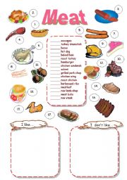 English Worksheet: meat + likes and dislikes