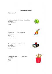 English worksheet: prepozitions of place