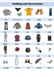English Worksheet: Clothing and Accessories Handout