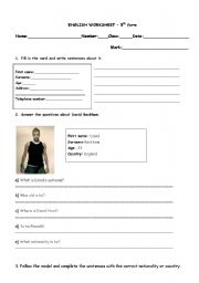 English worksheet: worksheet on personal information