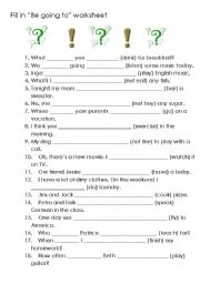 English Worksheet: Be going to-tense