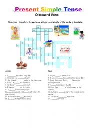 Cross word Game in Present simple tense