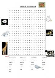 English worksheet: ANIMALS WORDSEARCH