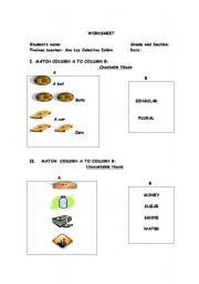 English Worksheet: Countable and uncountable nouns