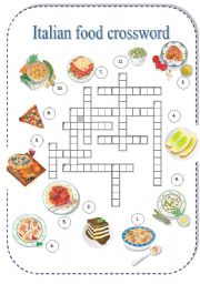 English Worksheet: Italian food crossword