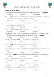 English Worksheet: Nationality Idioms