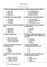 English worksheet: Titanic Quiz