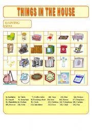 English Worksheet: Furniture in the House / 1 -Living Room  