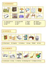 English Worksheet: Furniture in the House/ 2-Bedroom,Office,Garden