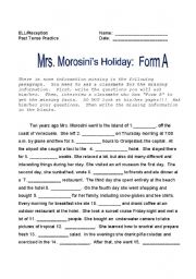 English Worksheet: Mrs. Morosinis Holiday:  Past Tense Questions 2