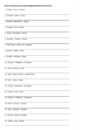 English Worksheet: Countries, Nationalities and Languages