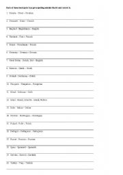 English worksheet: Countries, Nationalities and Languages