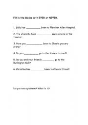 English Worksheet: ever/never