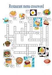 English Worksheet: restaurant crossword